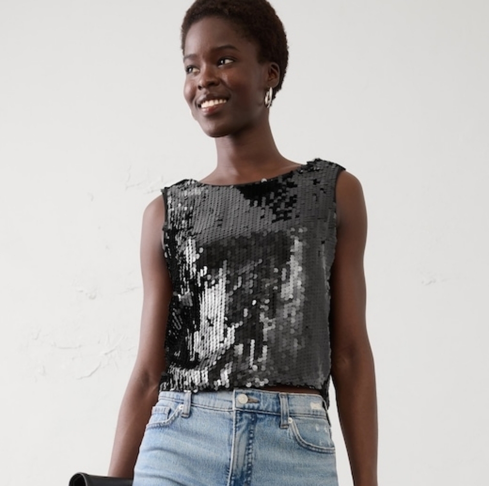 Banana Republic Black Sequin Tank Top